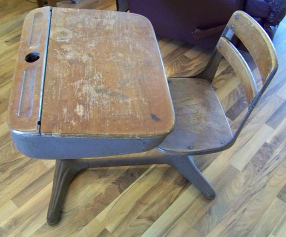 Vintage antique Children's School Desk with Ink by ChildsTouch