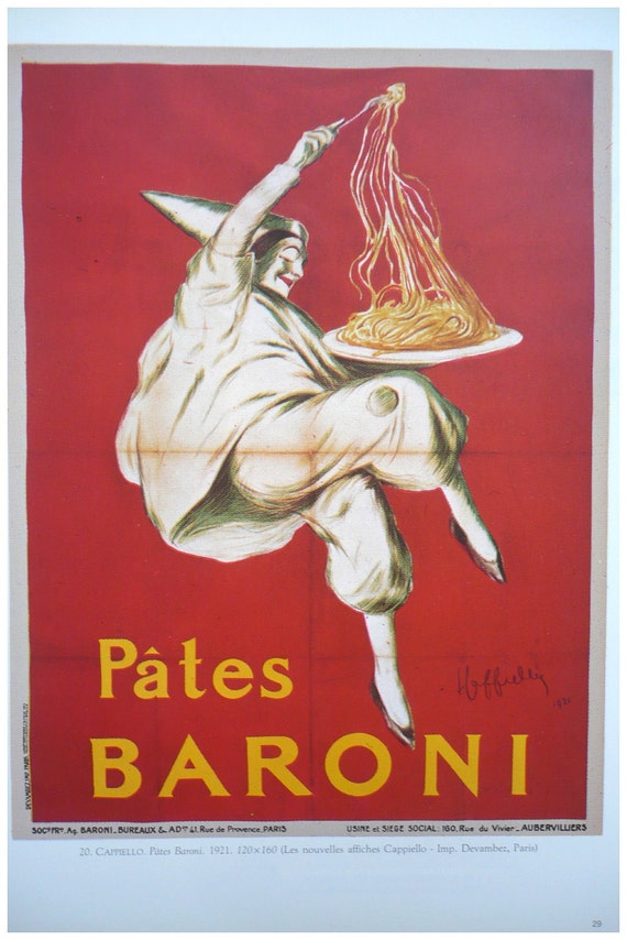 vintage logo 55 pasta advertisement Vintage poster color French FOOD