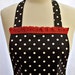 Apron Black & White Polka Dots with Lipstick Red Eyelet Trim, Ruffled Flounce, Pretty Hostess Party Gift