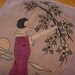 Antique Art Deco fabric French hand painted velvet panel w Artdeco embroidery for boudoir pillow cushion cover or sewing textile