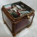 vintage glass trinket box, French religious jewelry box w Holy Virgin Mary our lady of Lourdes, antique souvenir box