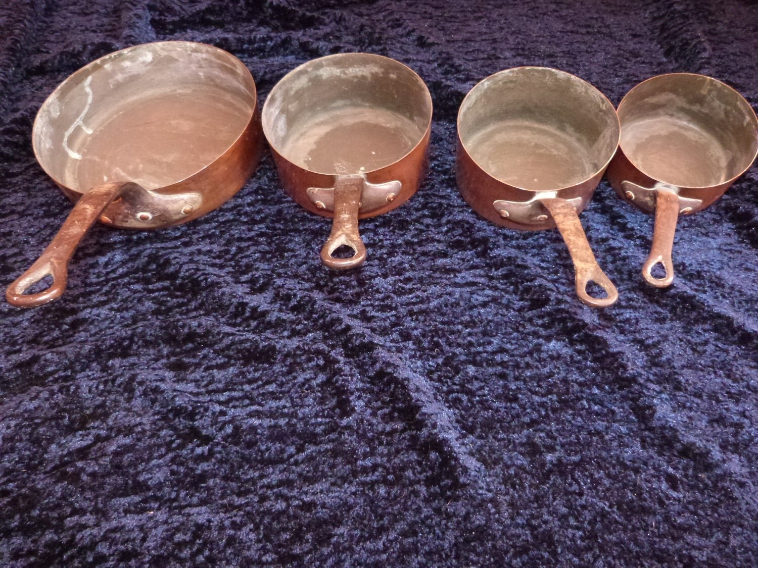 Set 4 Antique French Copper Pans Pots W Iron Handle   Il Fullxfull.332103630 