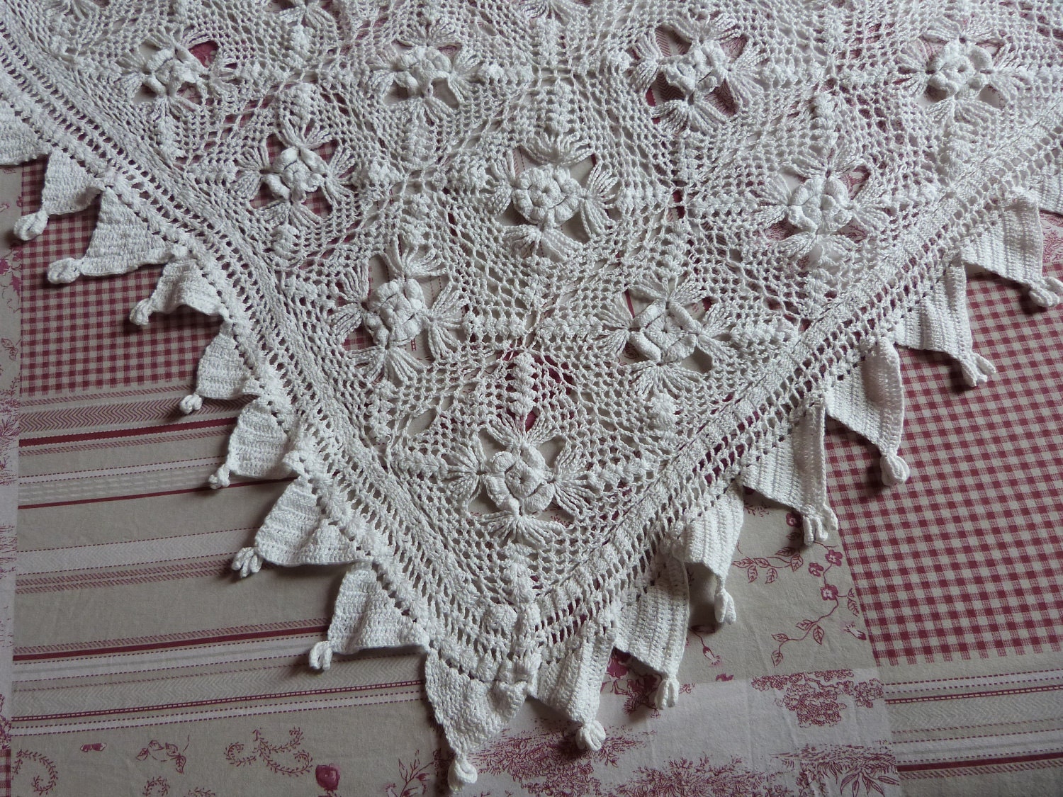 Antique hand crocheted bedspread afghan blanket Big handmade