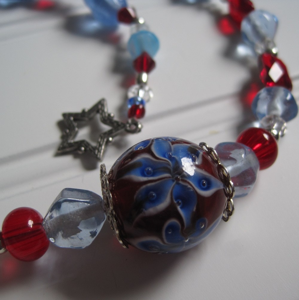 Red White and Blue Glass Bead Necklace