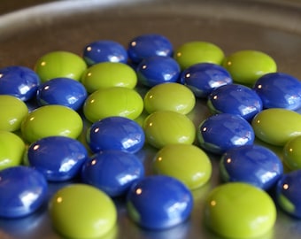 Lime and Tuscany Blue Collection of Gems, Nuggets, Flat Backed Mosaic Tiles/Glass/Cabochons 30 ct.