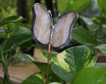 Stained Glass Peach/White Wispy Butterfly Garden Plant Stake