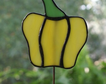 Stained Glass Bright Yellow Bell Pepper Garden Plant Stake/Garden Marker
