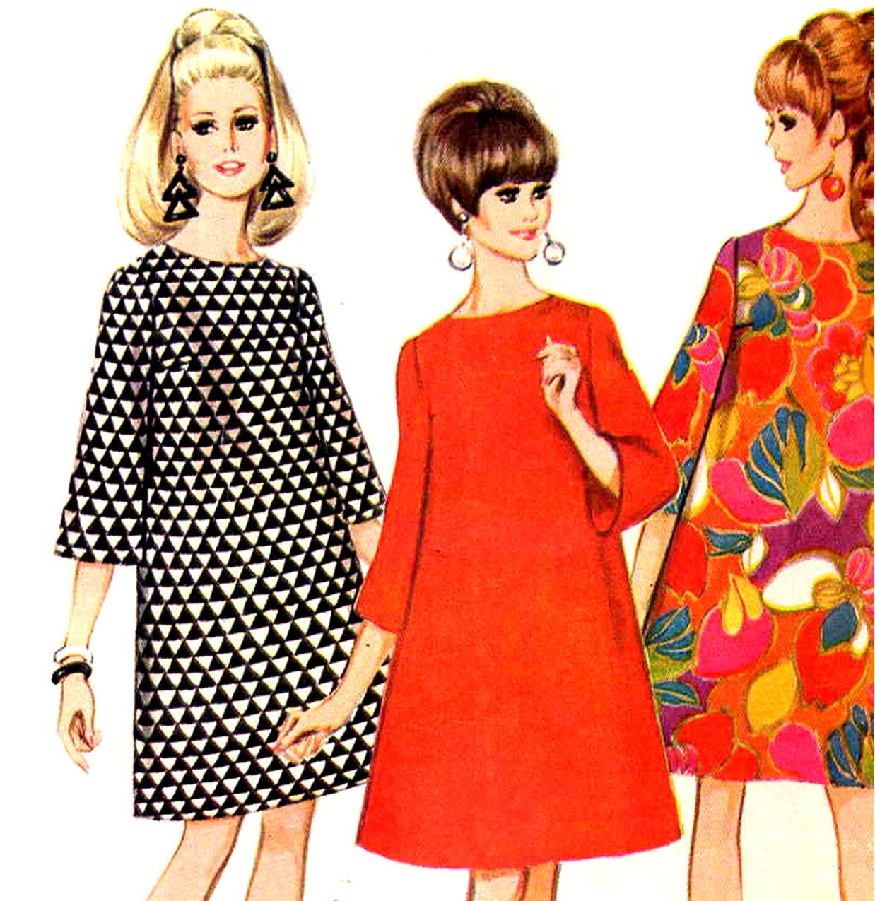 dress zipper with pattern front 8766 1960's by McCall's Mod MaddieModPatterns Vintage Trapeze