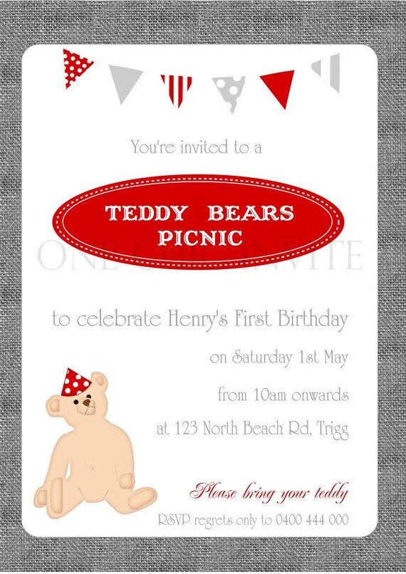 Items similar to Teddy Bears Picnic Birthday Invitation Customised DIY ...