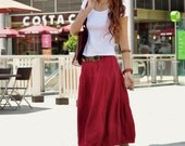 Romantic Bud Skirt Summer Skirt Linen Skirt in Wine Red - NC046
