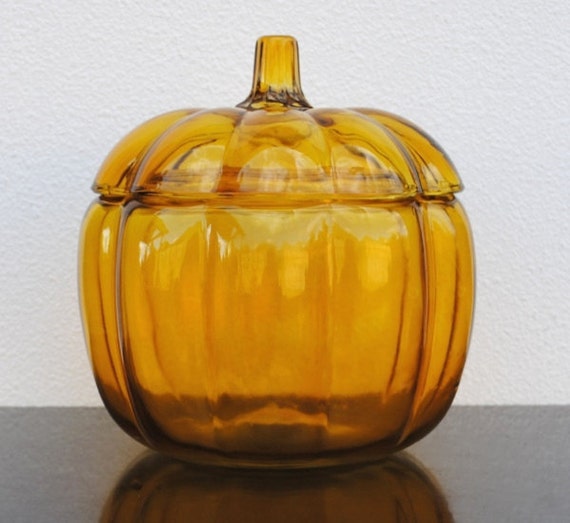 Thanksgiving Pumpkin Cookie Jar Anchor Hocking Glass Candy
