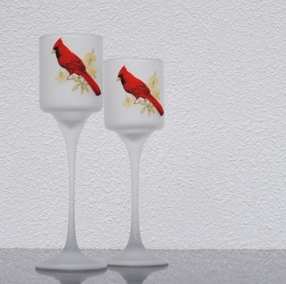 Vintage Christmas Candle Holders Red Cardinal Birds Long