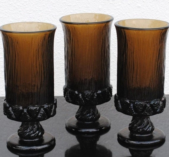 Vintage Fostoria Brown Glass Iced Tea Drink Glasses Sorrento