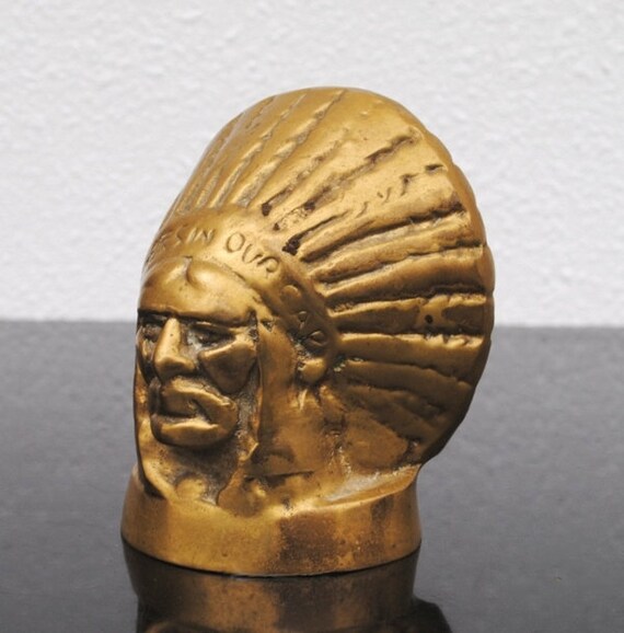 Vintage Brass Indian Head Bust Doorstop Bookend or