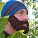 Blue Crochet Hat with Beard - Beard Beanie for Men - Striped Hand Knit Mens Hat - Made of 100% Merino Wool for Adult Guys -SALE