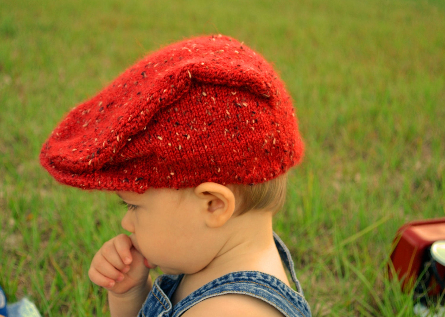 Knit Hat for Toddler Boys Red Tweed Newsboy / by Innov8iveKnits