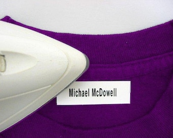 100 Pre-Cut Fabric Iron On Personalized Clothing Name Labels / Tags for Nursing Homes, Camp, College, Day Care, Uniforms, Crafts and More