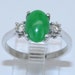RESERVED for Katie Shirey Estate Vintage 18K White Gold 3-Stone Diamond & Jade Cabochon Engagement Ring