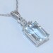 14K White Gold Diamond & Emerald Cut Aquamarine Pendant 18" Chain Necklace