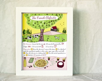 French Countryside Kitchen Art - French Cake Recipe Print 'Clafoutis' 8x10 Yellow Green