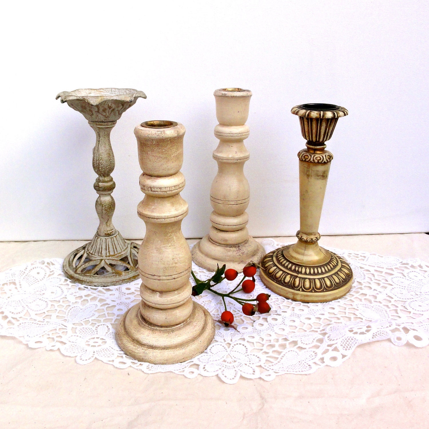 vintage candlesticks shabby chic set of four by oldamsterdam vintage candlesticks shabby chic set of four by oldamsterdam