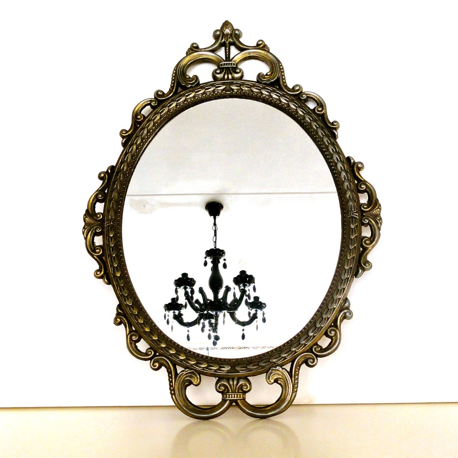 Vintage Mirror Wall Hanging Oval Antique Looking by oldamsterdam