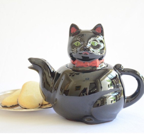 Vintage Teapot Black Cat Teapot Shafford by FromMyMothersAttic
