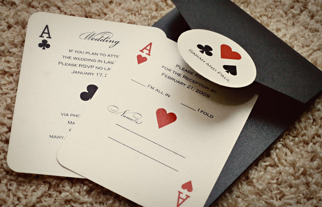 Set of CLASSIC Vegas or poker Themed Wedding Invitations