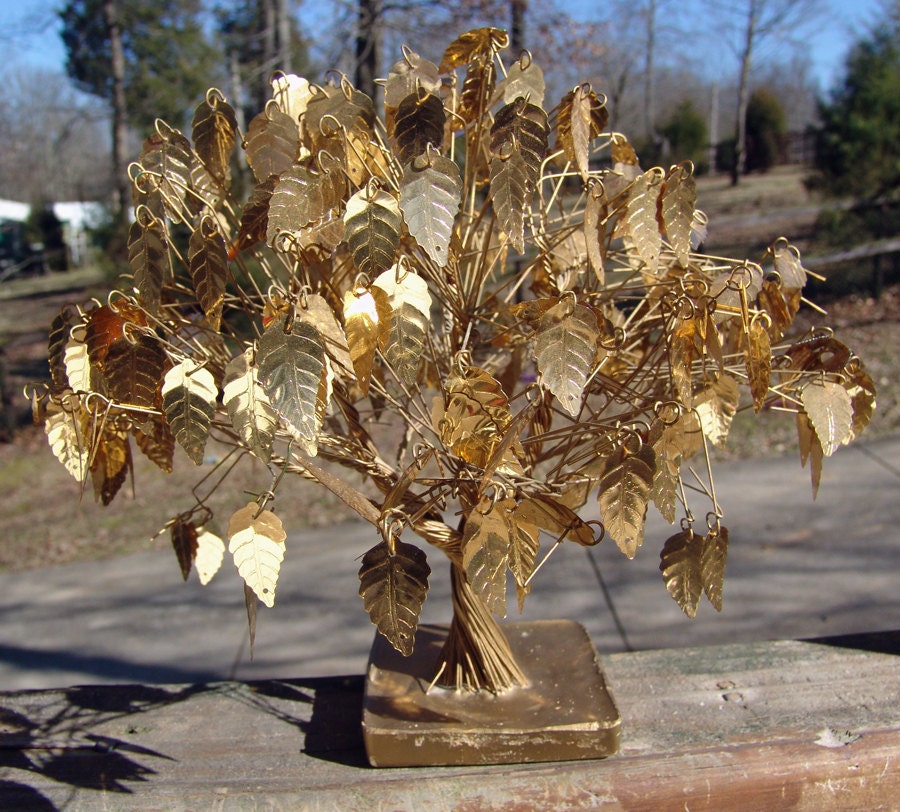 Gold Wire Tree leaf Sculpture vintage art