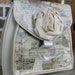 Altered Decoupaged Pearl White Vinyl Purse Mother's Day Gift Handbag Vintage Sheet Music Buttons Rose