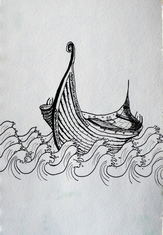 items similar to boat ship art print - wanderlust - viking