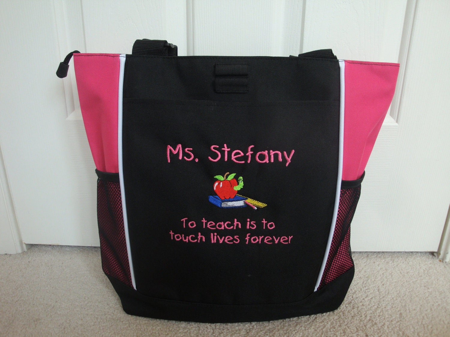 Tote Bag Personalized Teacher Aide Counselor Apple by HTsCreations