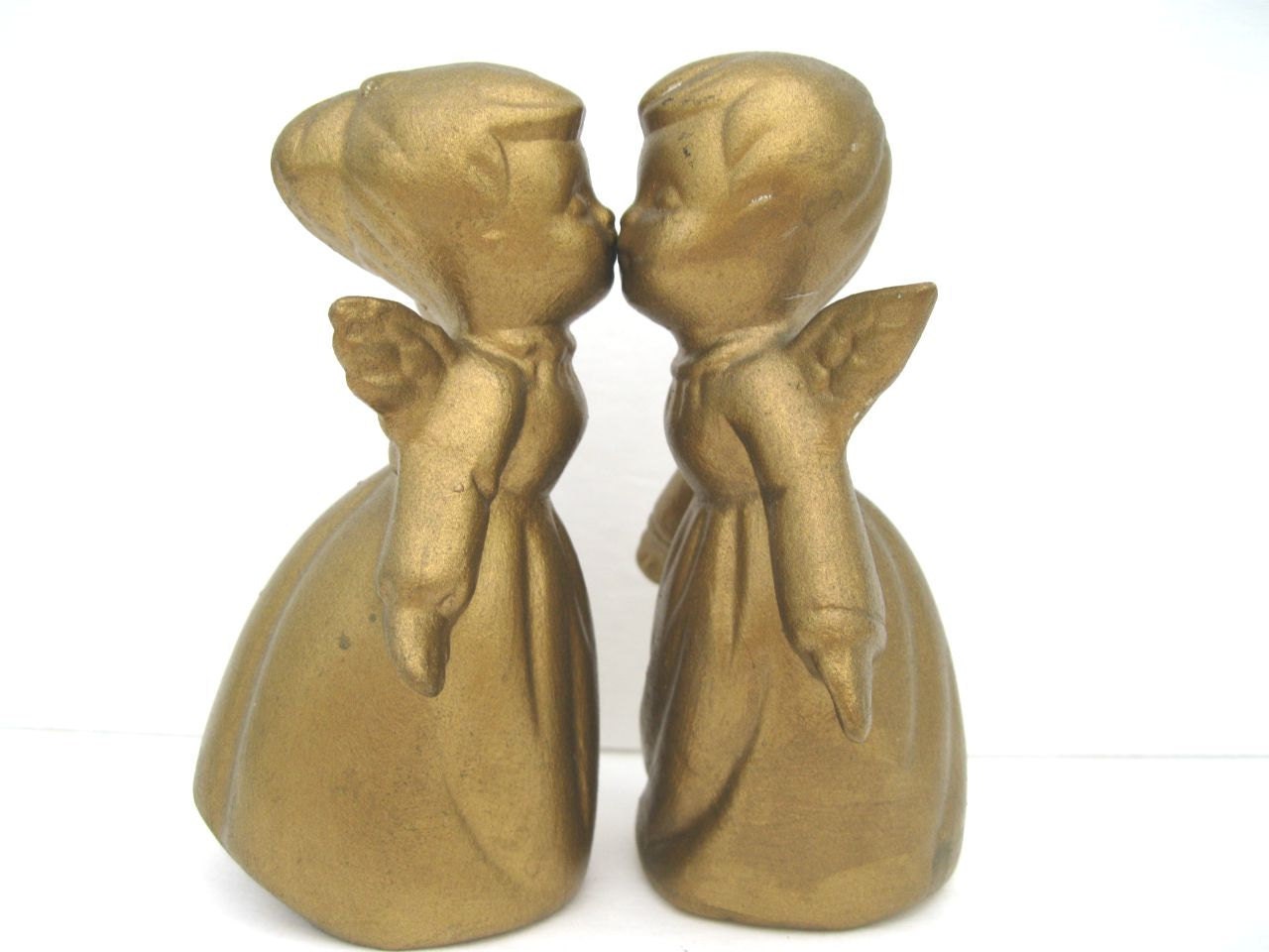 Vintage Ceramic Kissing Angels Gold Color by ToddysTreasures