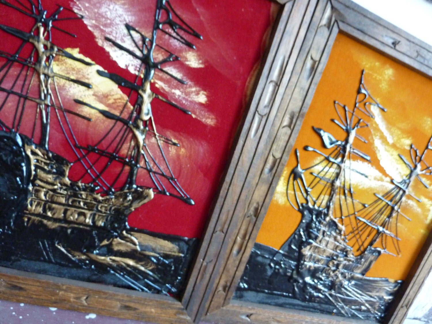 Vintage Mixed Media Ship Paintings by CampHoneybelle on Etsy