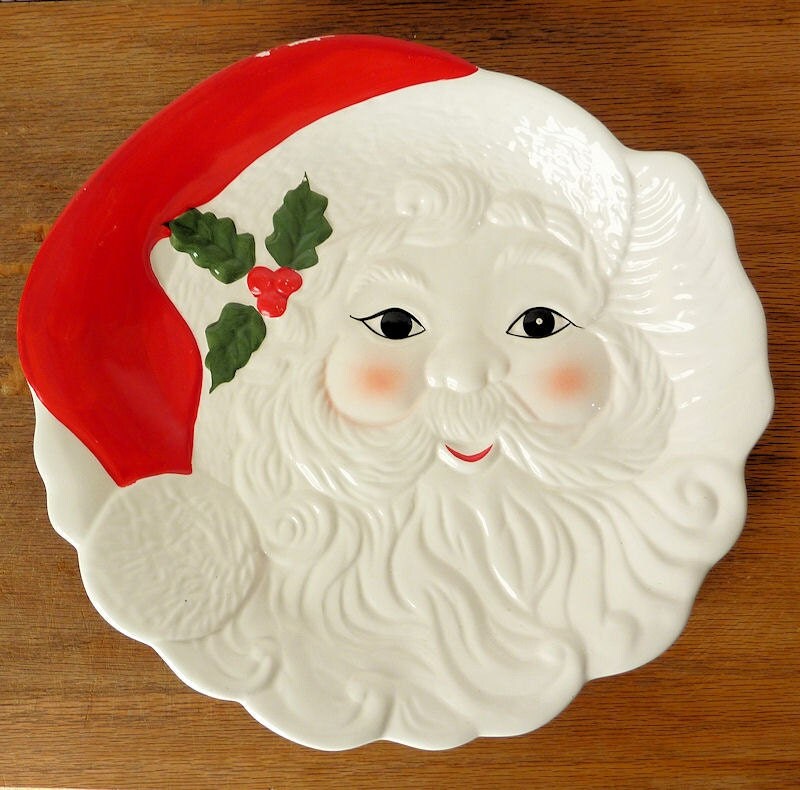 Vintage Holiday Serving Platter Santa Platter