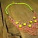 Elegant Lace Drape Necklace in Gold Plating with Neon Pink Ombre Crystal and Neon Yellow Neck Cord