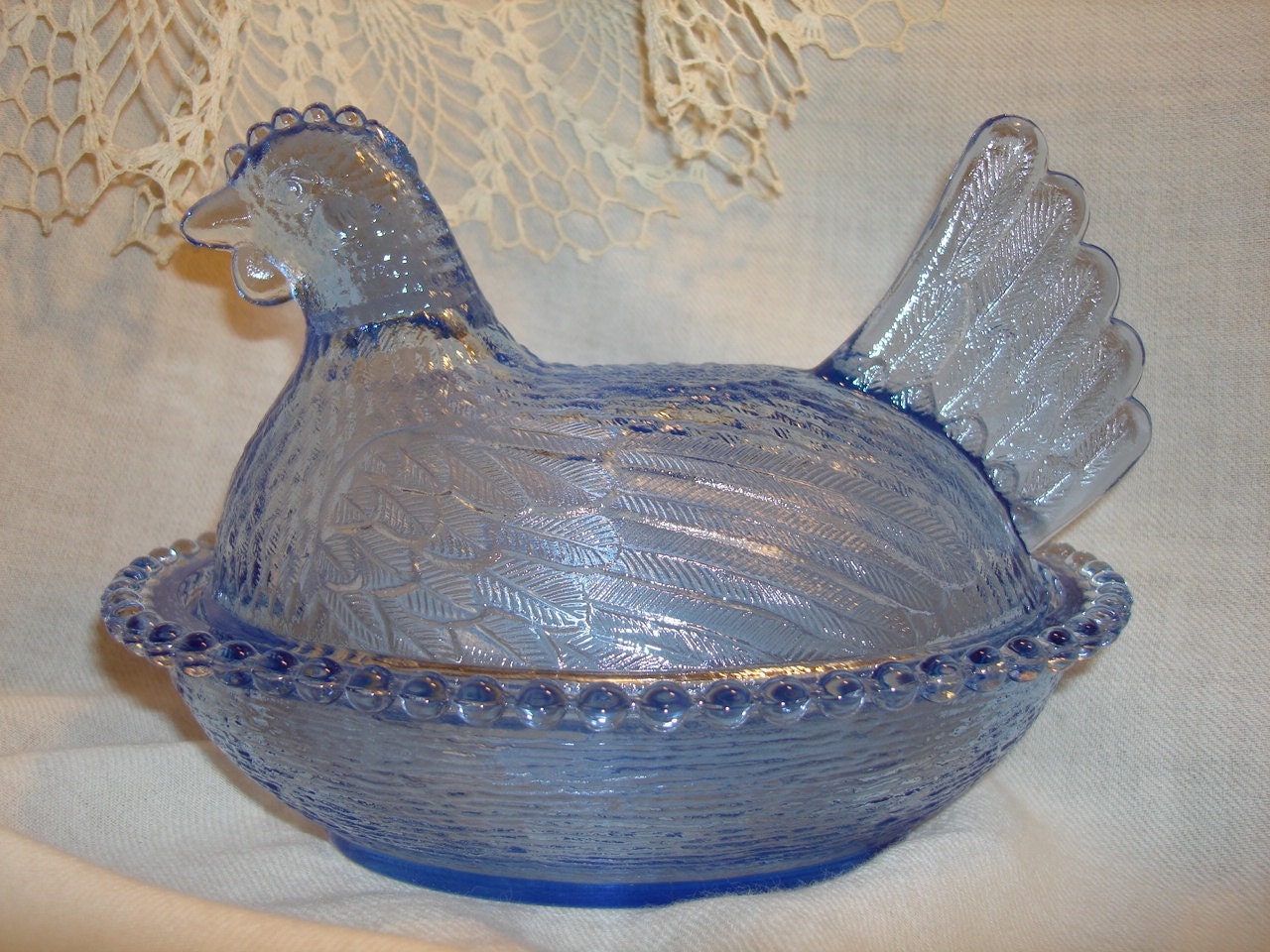 Vintage BLUE Glass HEN Candy DishHostess gift Kitchenware