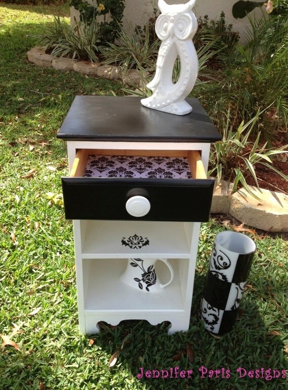 Items similar to Damask Black and White Nightstand on Etsy