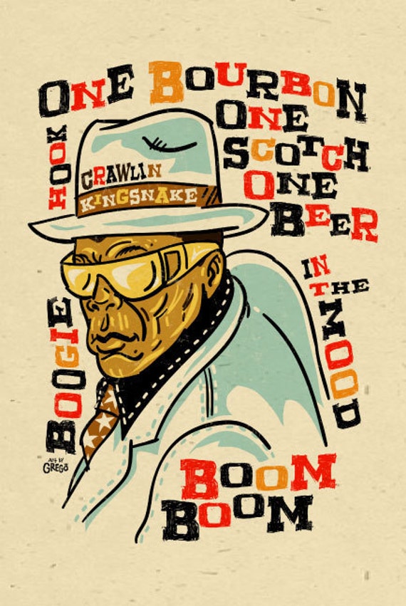 John Lee Hooker Poster signed by Grego digital blues folk