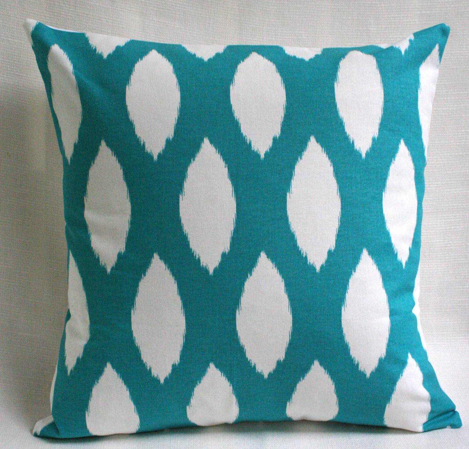 Pillow Cover Ikat Print Cotton in Aqua and White by Plumed
