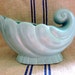 curvy shell shaped turquoise flower vessel-1940's ceramic