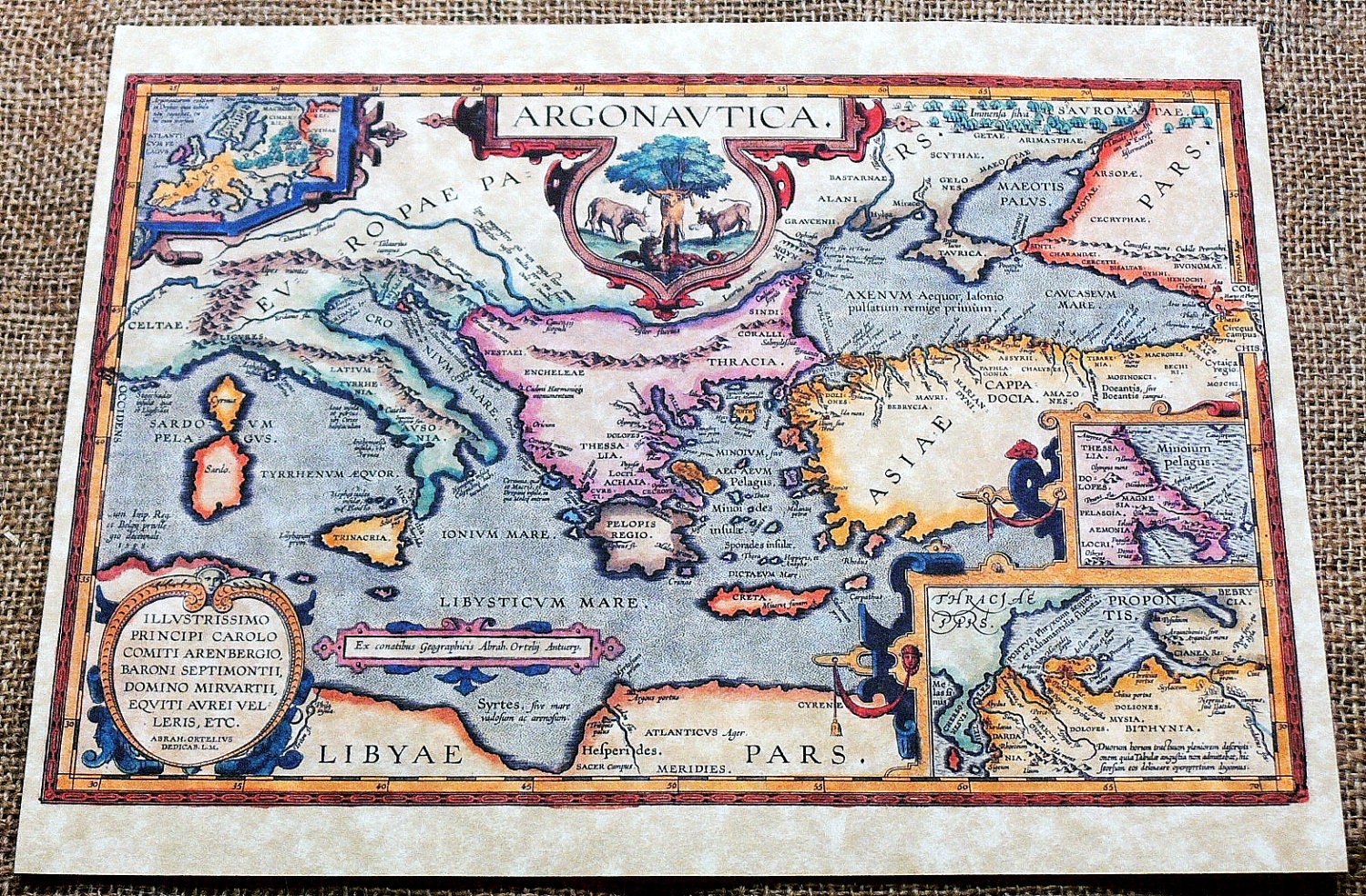 Reise der Argonauten Karte Druck einer 1624-Karte auf