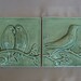 Ceramic Tiles -- Birds on a Vine Relief Architectural Tiles -- Set of 4 in Green Tea Crackle Glaze