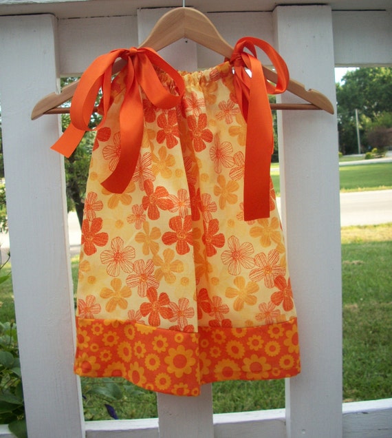 Items similar to Girls 12M24M Orange Flowers Pillowcase Style Dress on Etsy