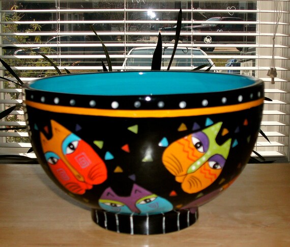 Laurel Burch Feline Faces Serving Bowl Bella by catnipcricket