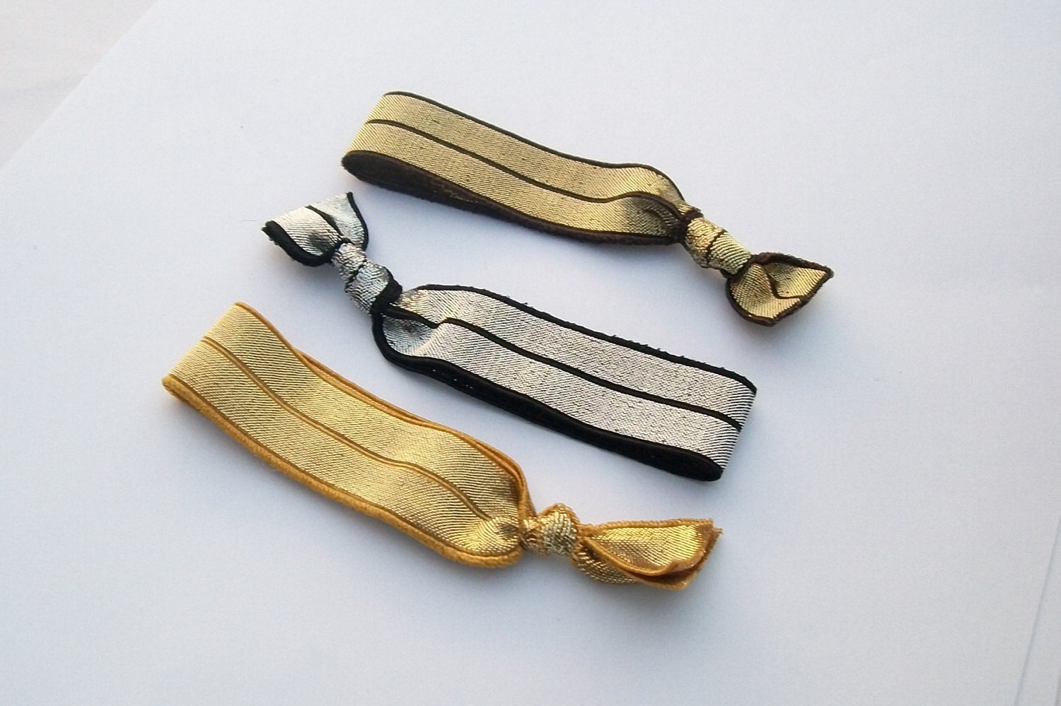Super LUXE Elastic Ribbon Hair Ties Gold & by LuckyGirlHairTies