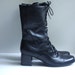 black COMBAT leather boots lace-up granny chunk heel mid-calf 9 39 1990s