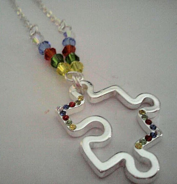 Autism Puzzle Piece Swarovski Crystal Necklace