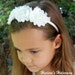 White shabby chic chiffon flower headband with pearl center Flower girl Photo prop
