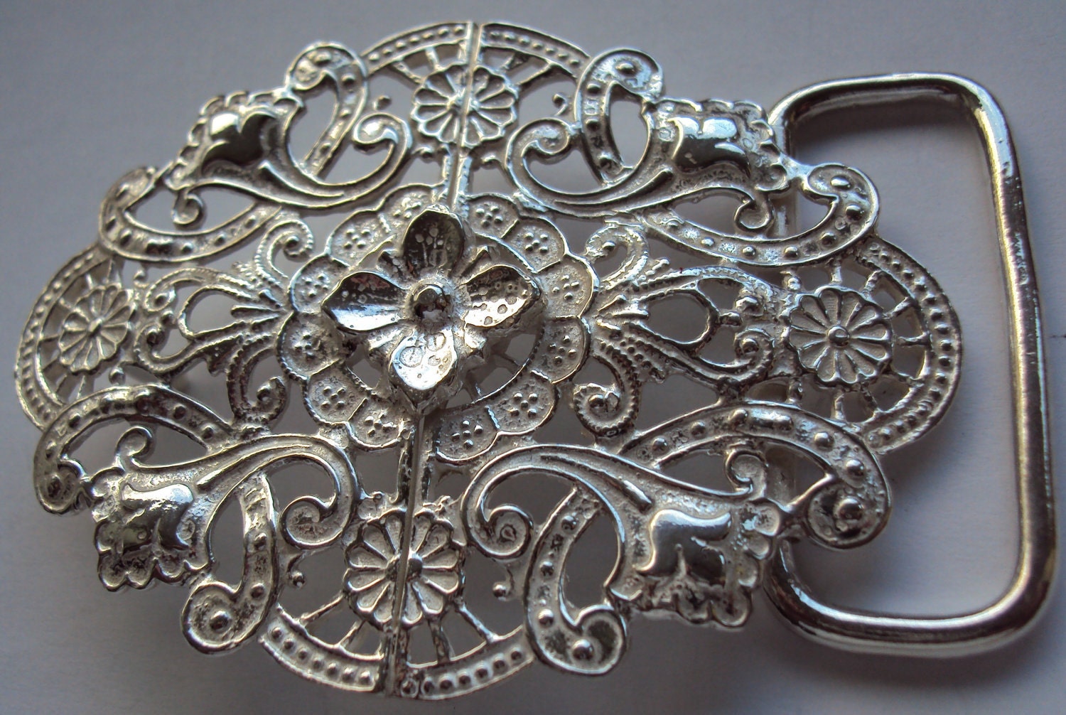 Sterling Silver Victorian Style Womens Belt Buckle with